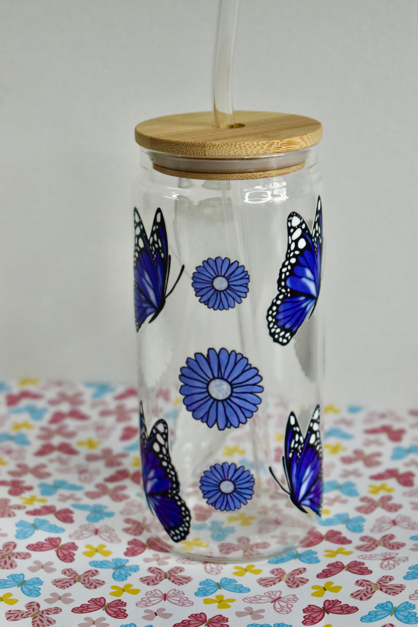 Butterfly Daisy Iced Coffee Glass Cup