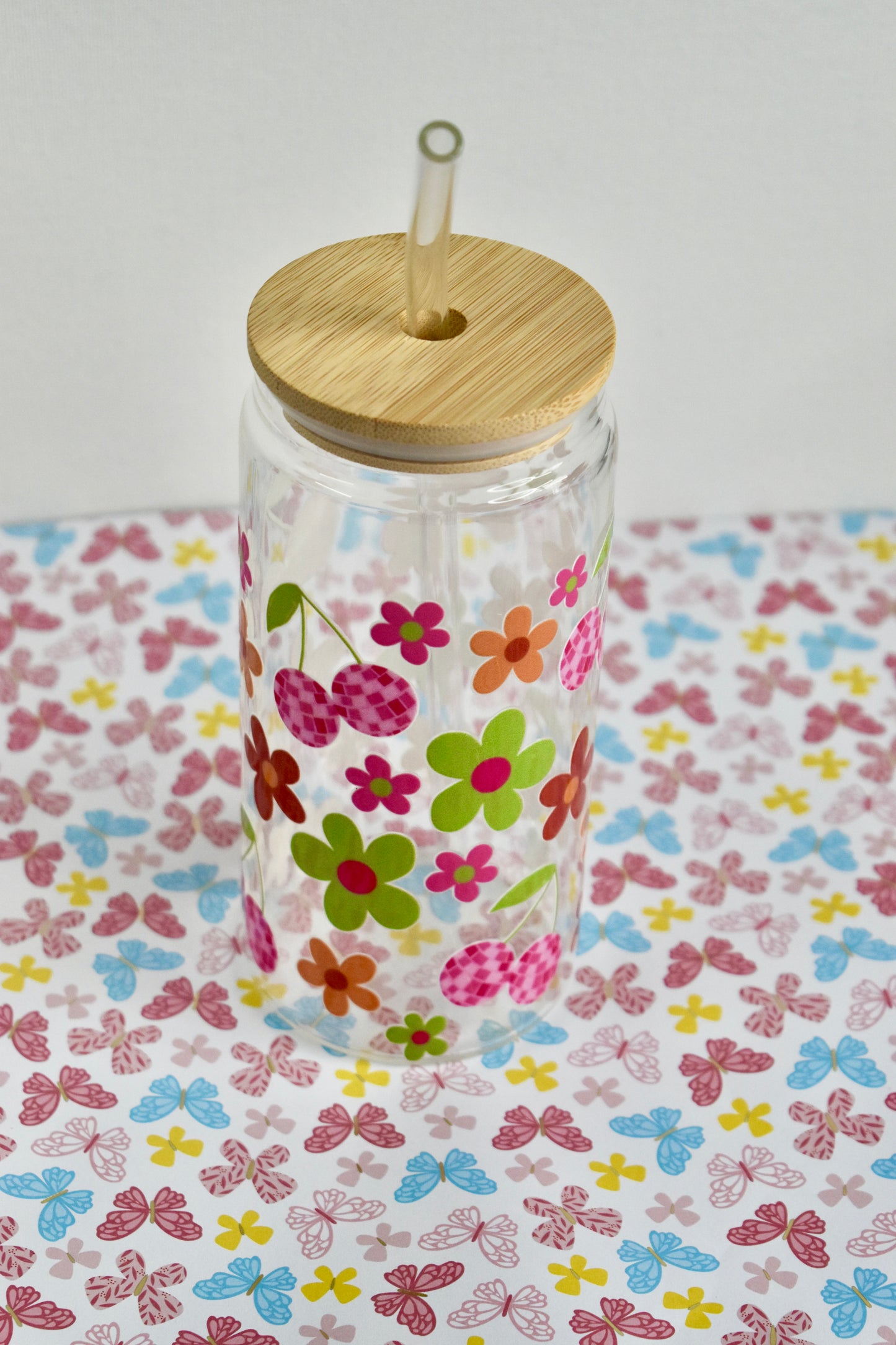 Retro Cherry Clear Glass Cup