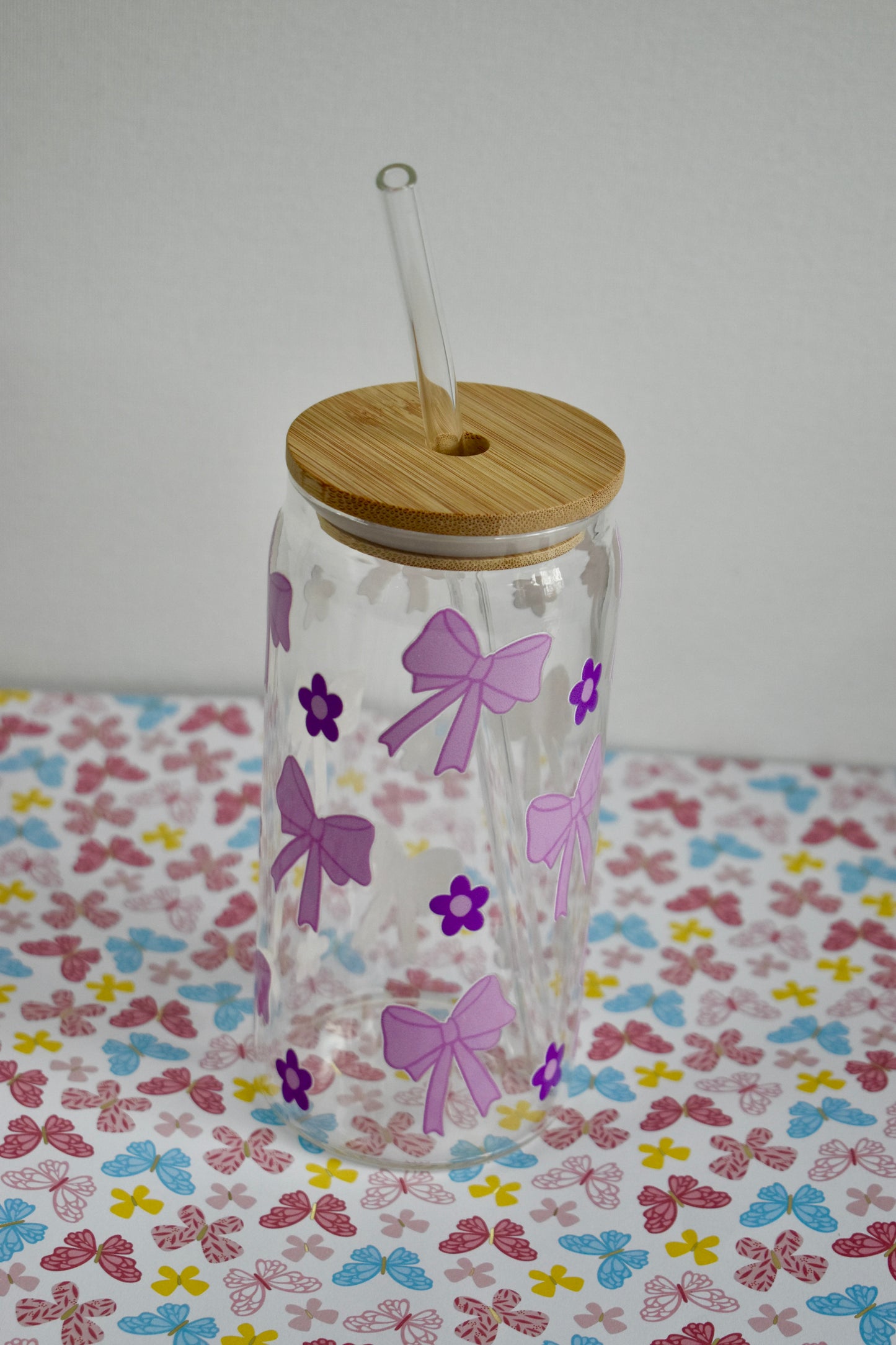 Coquette Clear Glass Cup with Lid and Straw