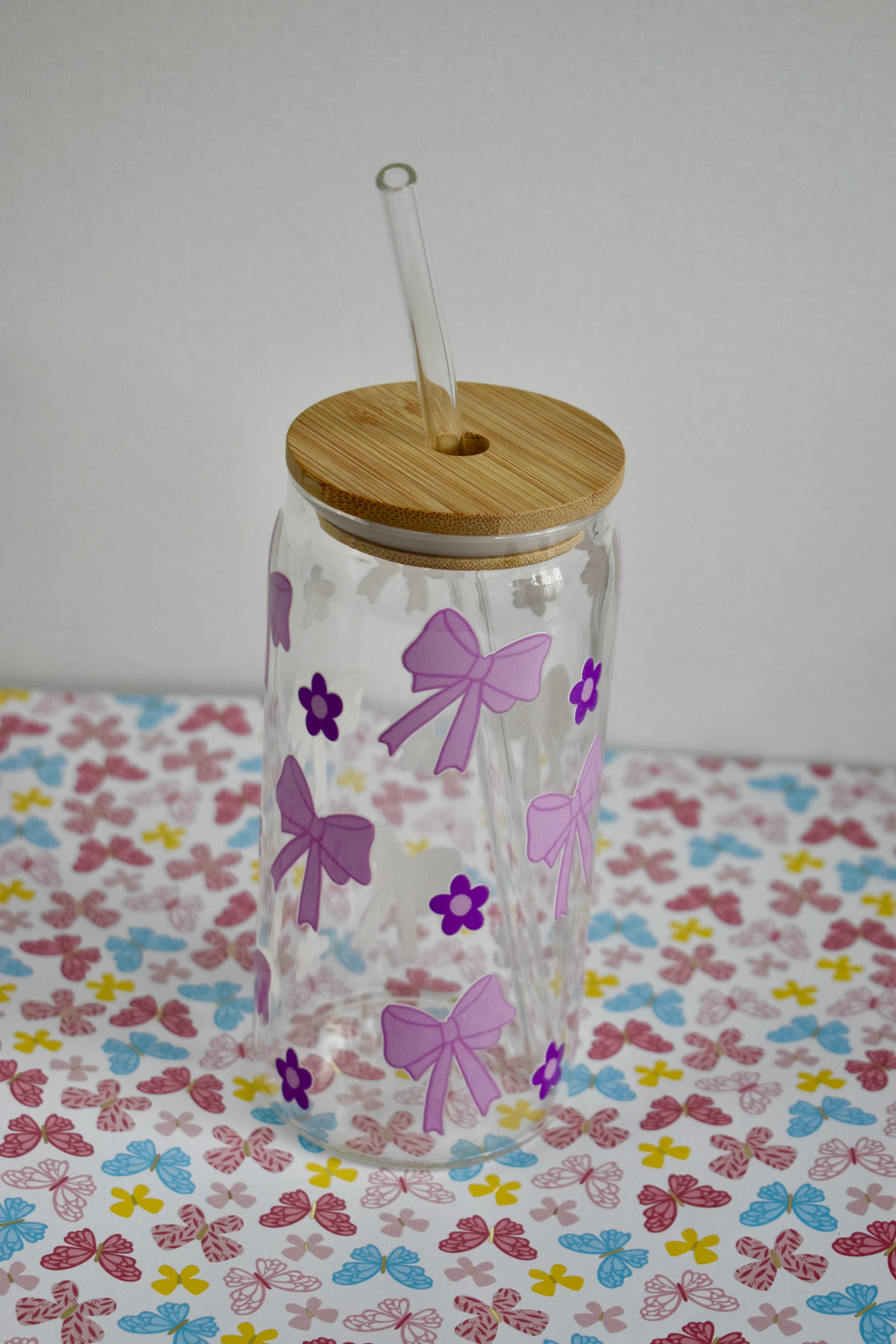Coquette Clear Glass Cup with Lid and Straw
