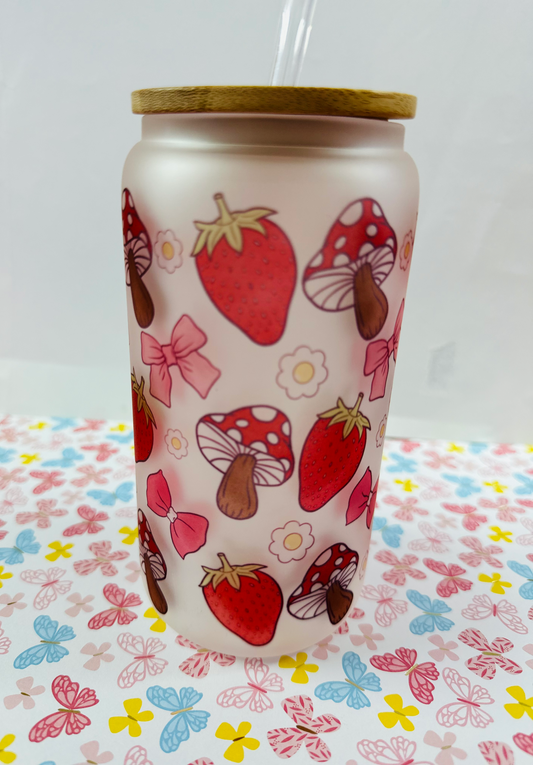 Mushroom Strawberry Frosted  16 oz. Glass Cup